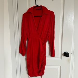 Red satin ruched Zara dress